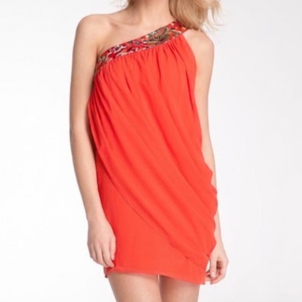 TRINA TURK | One-Shoulder‎ 100% Silk Fallyn Dress with Sequin Detail, Size 4